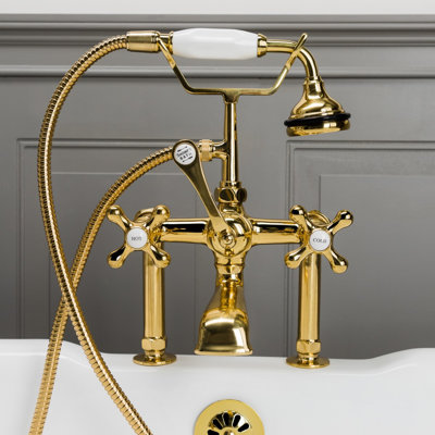 English Telephone Triple Handle Deck Mounted Clawfoot Tub Faucet