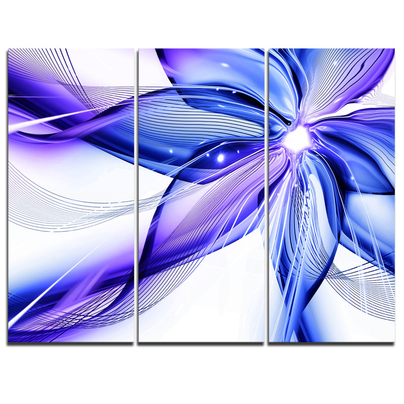 Designart Fractal Bright Blue Flower 3 Piece Graphic Art On Wrapped Canvas Set Wayfair