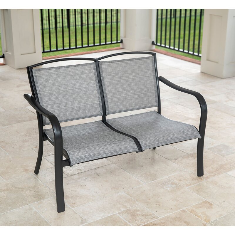 Wrenn 5 Piece Commercial Grade Patio Seating Set With 2 Sling Chairs Sling Loveseat Slat Coffee Table And 22 Side Table