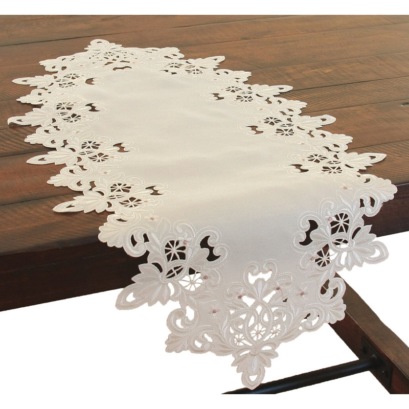Xia Home Fashions Victorian Lace Embroidered Cutwork Placemat Set of 4 12 by 18-Inch Ivory