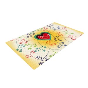 Famenxt Romantic Heart Yellow Area Rug