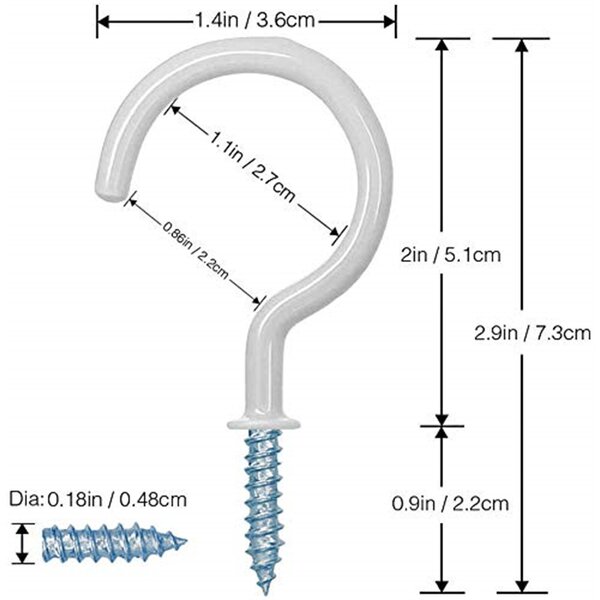 Details about  /  20 Pack Ceiling Hooks for Hanging Plants Vinyl Coated Screw 2 Inch White-20pcs