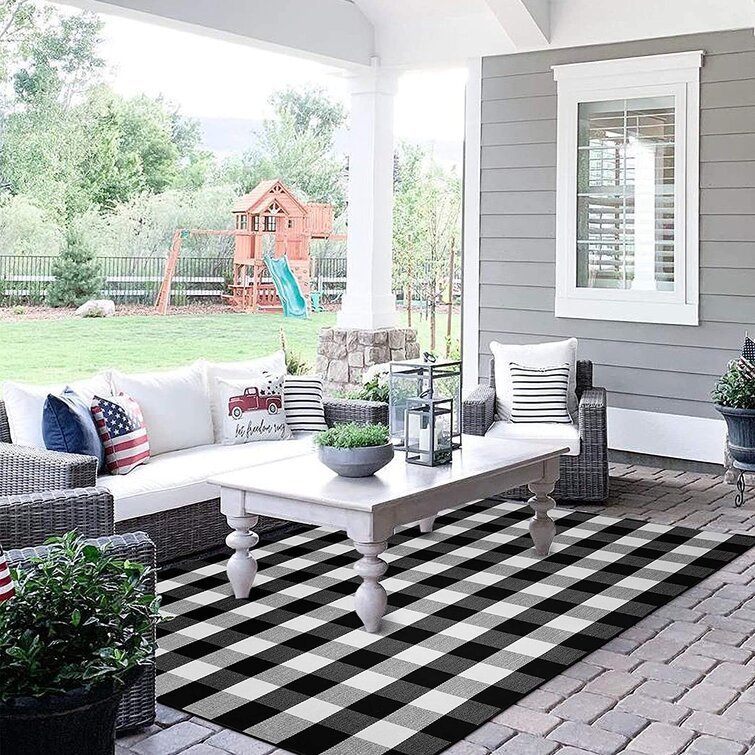 Buffalo Plaid Rug 3' x 5' Buffalo Check Rug Cotton Black and White Washable Checkered Outdoor Rug Carpet for Farmhouse Living Room/Dining Room/Bedroom 