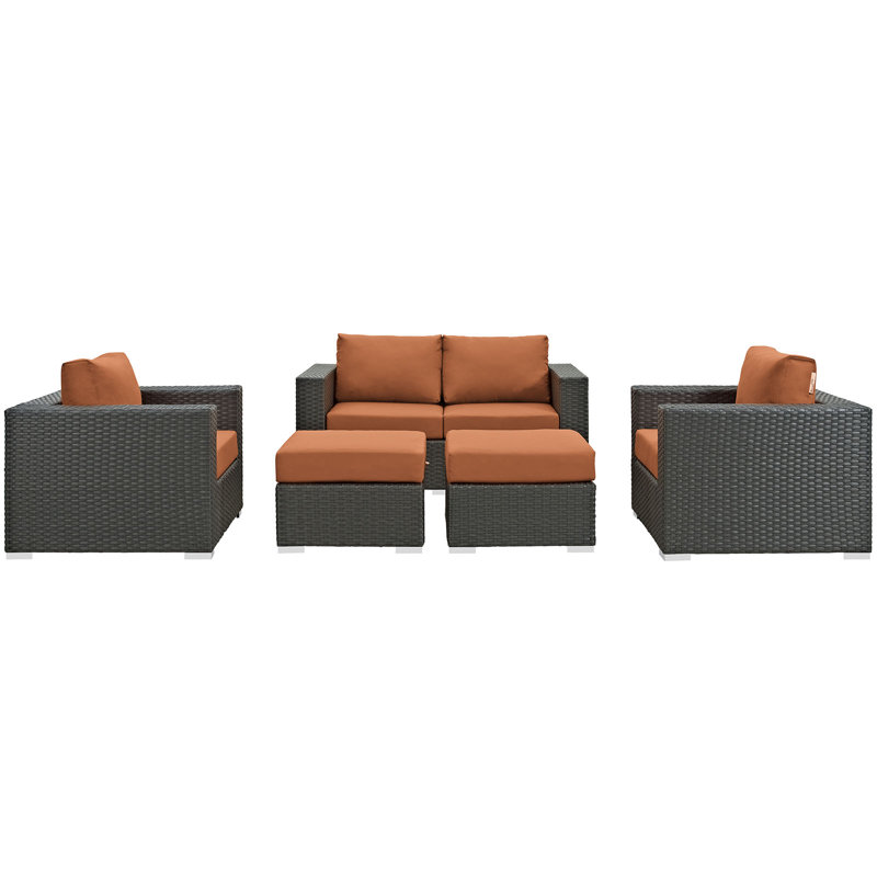 Brayden Studio Tripp 5 Piece Rattan Sunbrella Sofa Seating Group