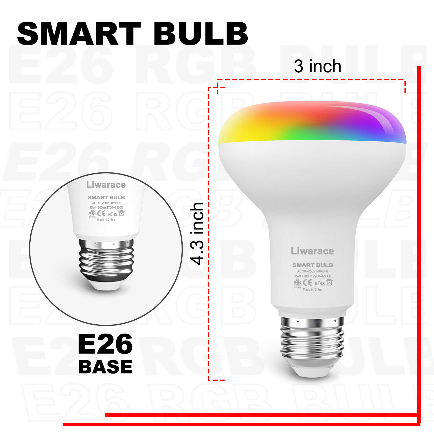 2 Pack E26 LED Light Bulbs RGB Color Changing 15W A19 Warm White w/ Remote US