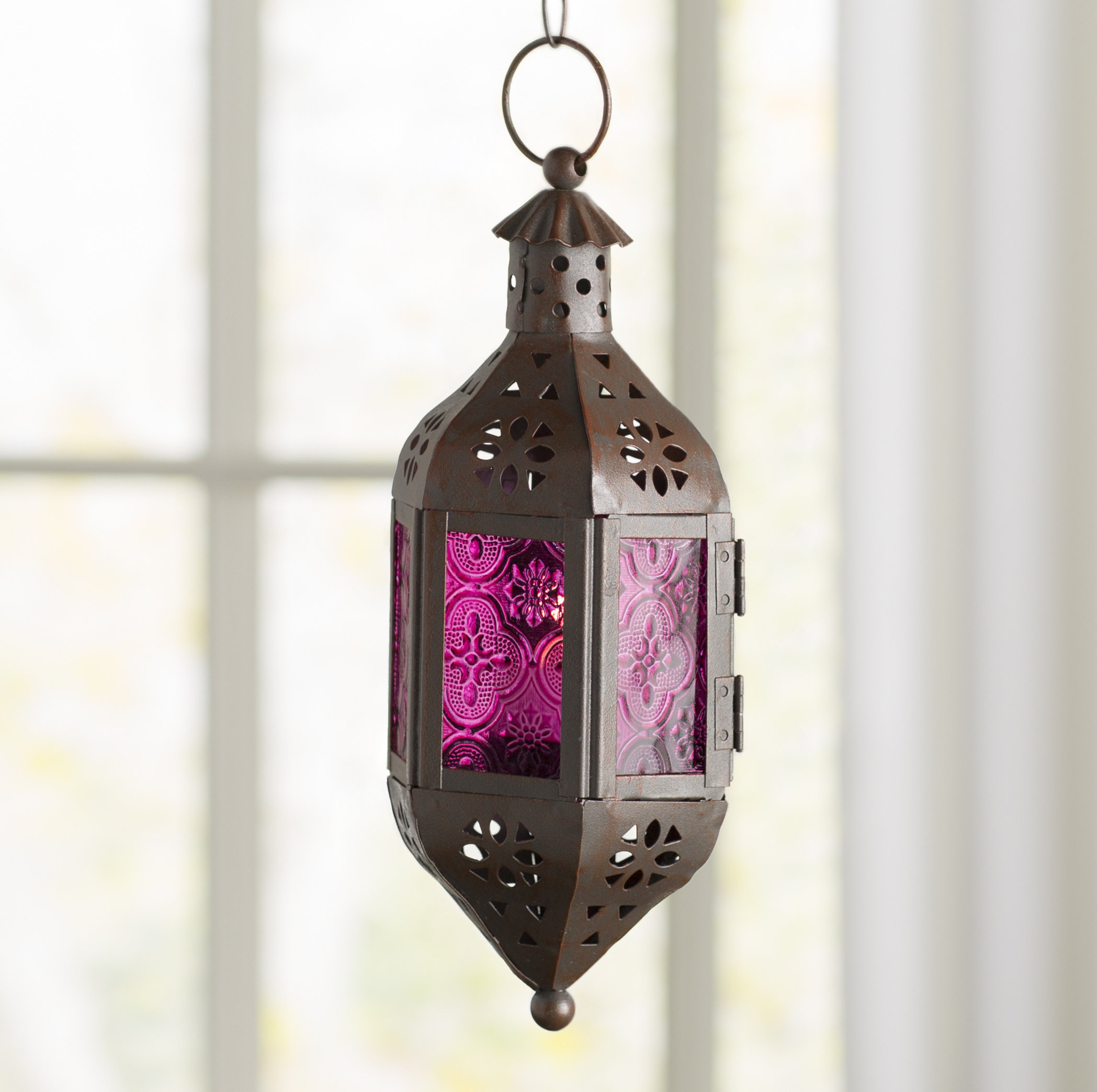 World Menagerie Amethyst Glass And Metal Lantern Reviews Wayfair