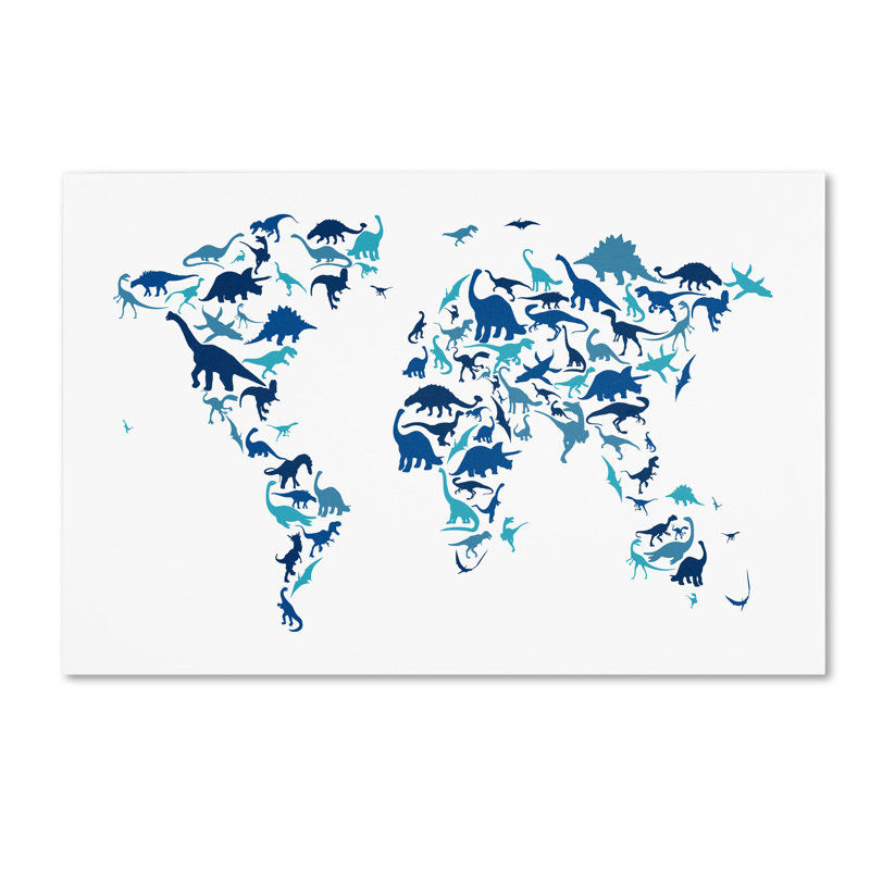 Trademark Art Dinosaur World Map Graphic Art Print On Wrapped Canvas Reviews Wayfair