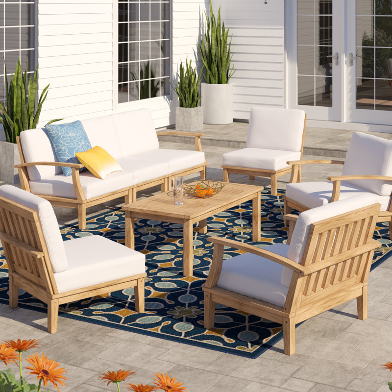 Midway 8 Piece Teak Sectional Seating Group With Cushions Midway 8 Piece Teak Sectional Seating