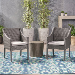 Leber Outdoor 3 Piece Rattan 2 Person Seating Group with Cushions