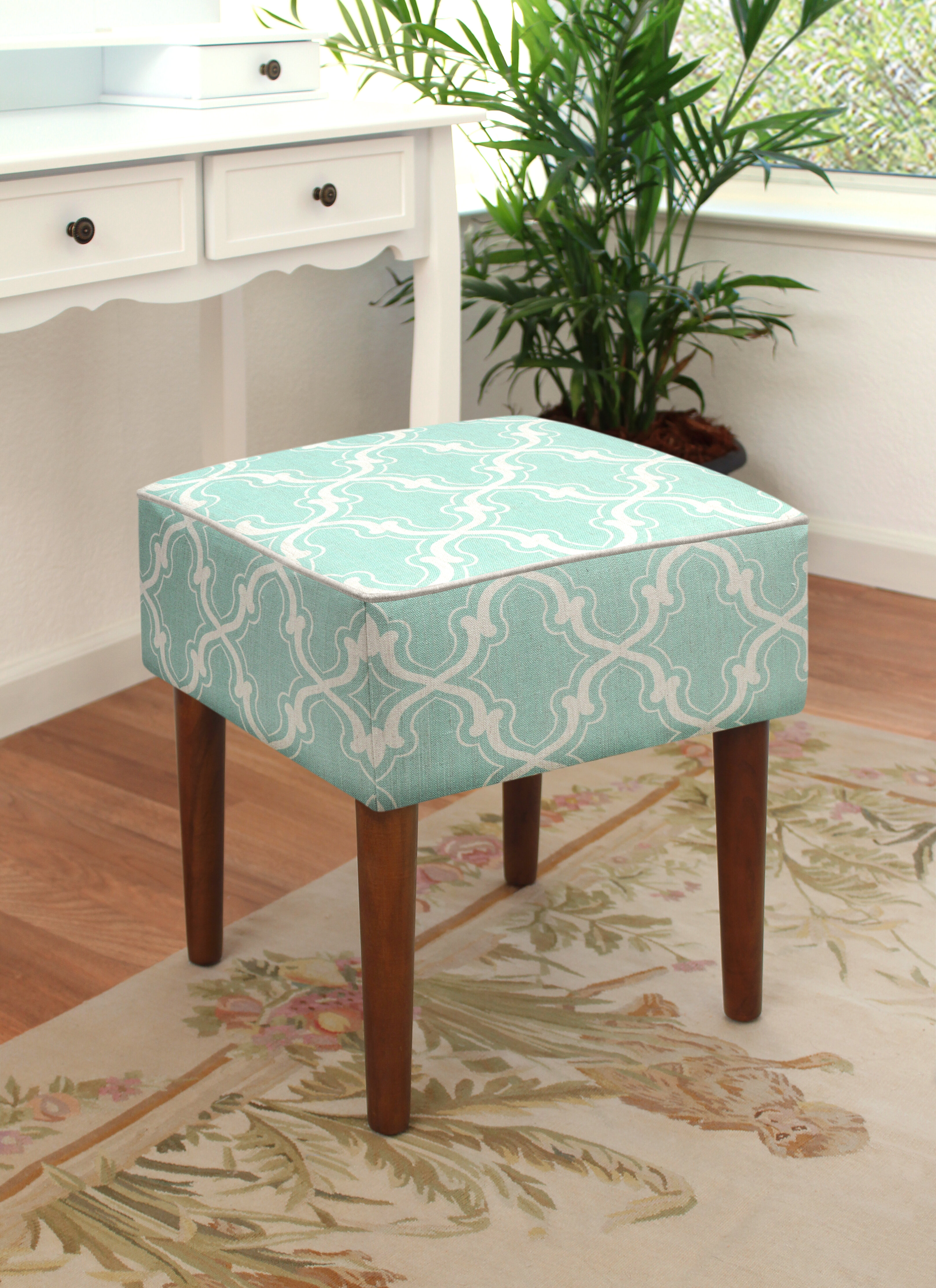 123 Creations Trellis Linen Upholstered Modern Vanity Stool Reviews Wayfair