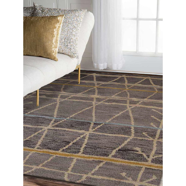 Union Rustic Manns Abstract Hand Knotted Wool Dark Brown Area Rug Reviews Wayfair