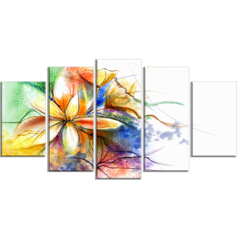 Designart Abstract Multicolor Flower Fusion 5 Piece Painting Print On Wrapped Canvas Set Wayfair