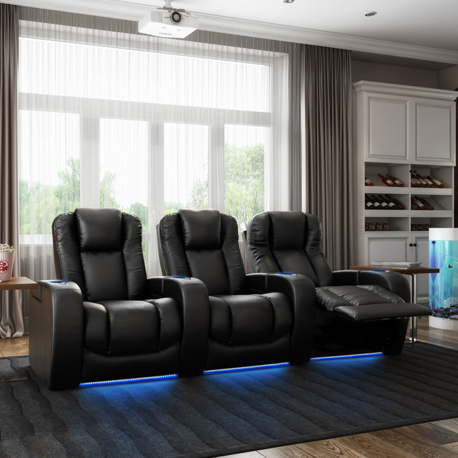 Wrought Studio Grand 97.5'' Wide Faux Leather Power Recliner Home