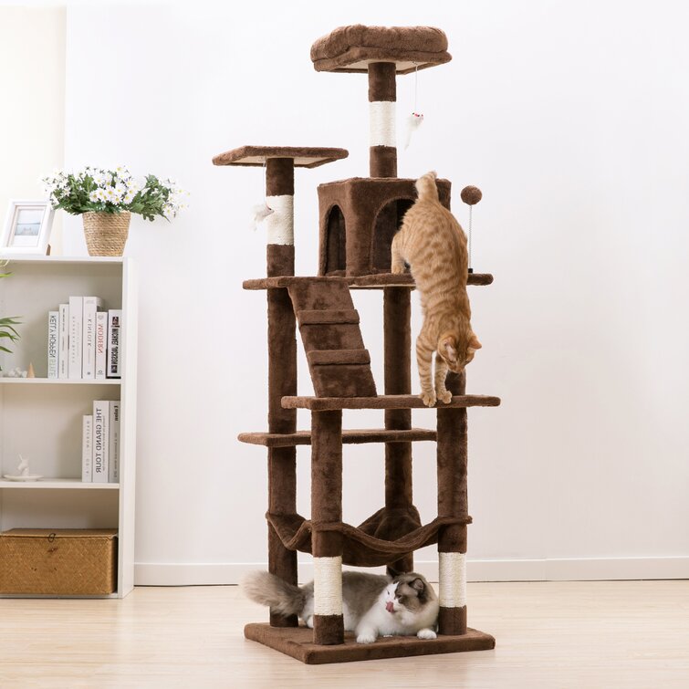 48" Brown Cat Tree Play House Tower Condo Furniture Scratch Post Basket 