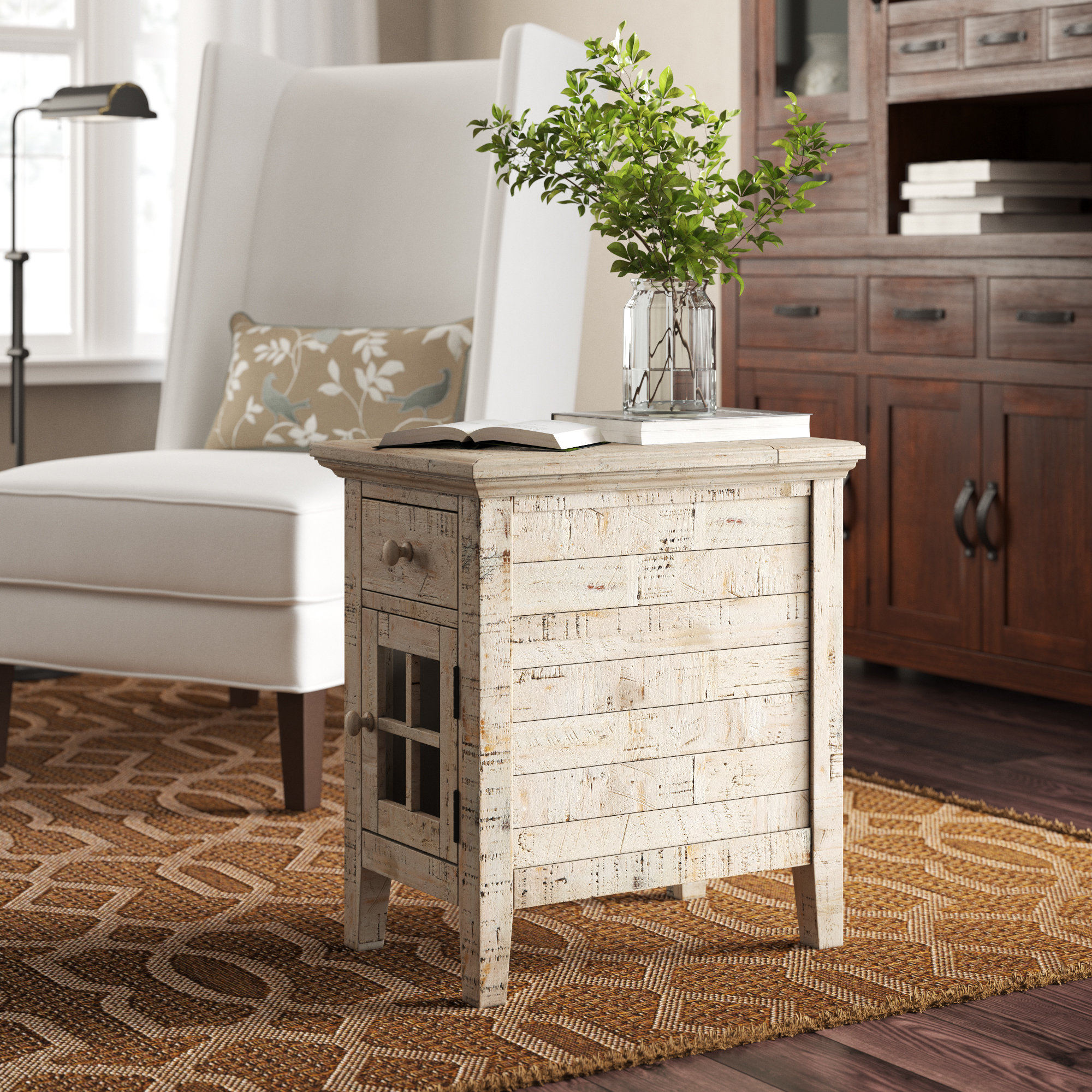 end table with lamp and storage