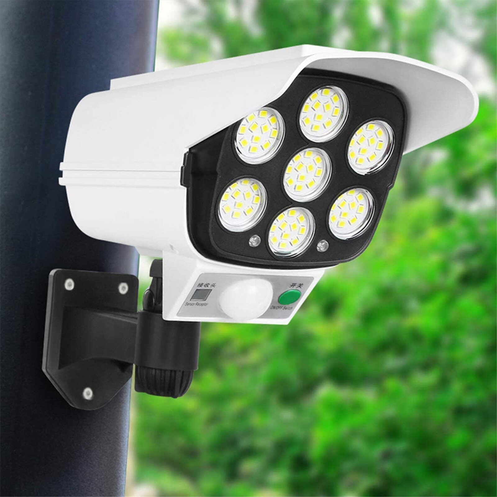 Solar Power 77LED Light PIR Motion Sensor Fake Camera Outdoor Wall Lamp Security 