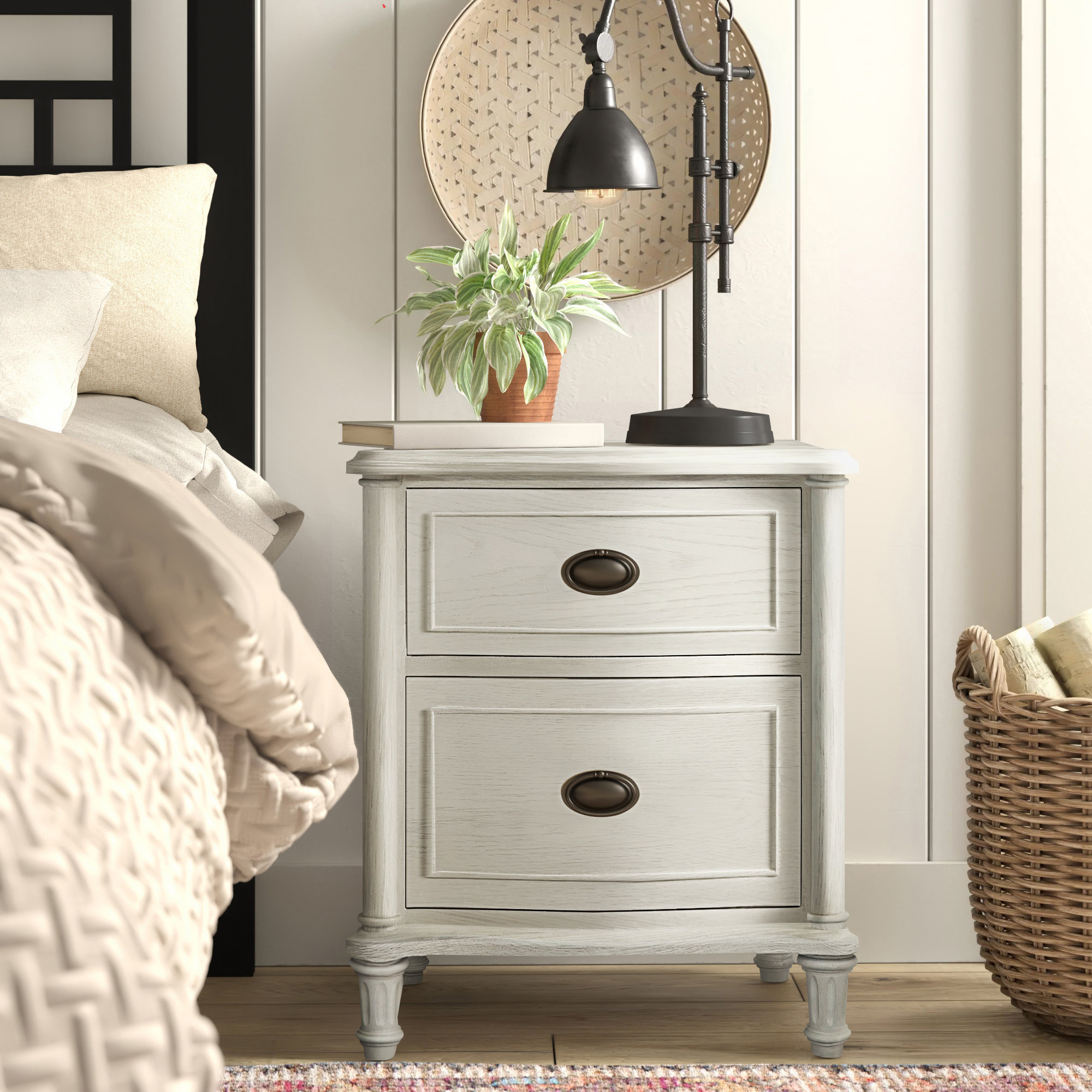 cream dresser and nightstand