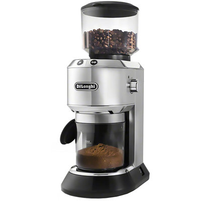 DeLonghi KG521 Dedica Stainless Steel Conical Burr Digital 12oz Grinder with 18 Grind Settings and Portafilter Adaptor DeLonghi