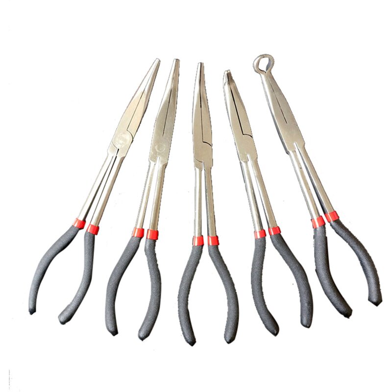 ihometea 5Pc 11‘’Long Needle Nose Pliers Set Bent Nose Plug Cable ...