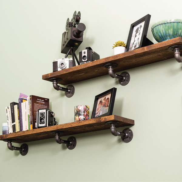 Copper Pipe & Brass Single Wall Shelf STEAMPUNK Reclaimed Wood INDUSTRIALDisplay 