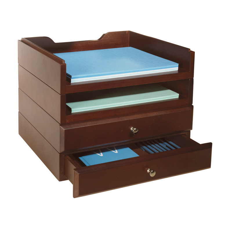 Beaumys Stacking Wood Desk Organizers 2 Tray 2 Drawer Kit