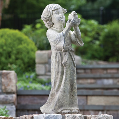 Alfresco Home Child Holding Bird Statue
