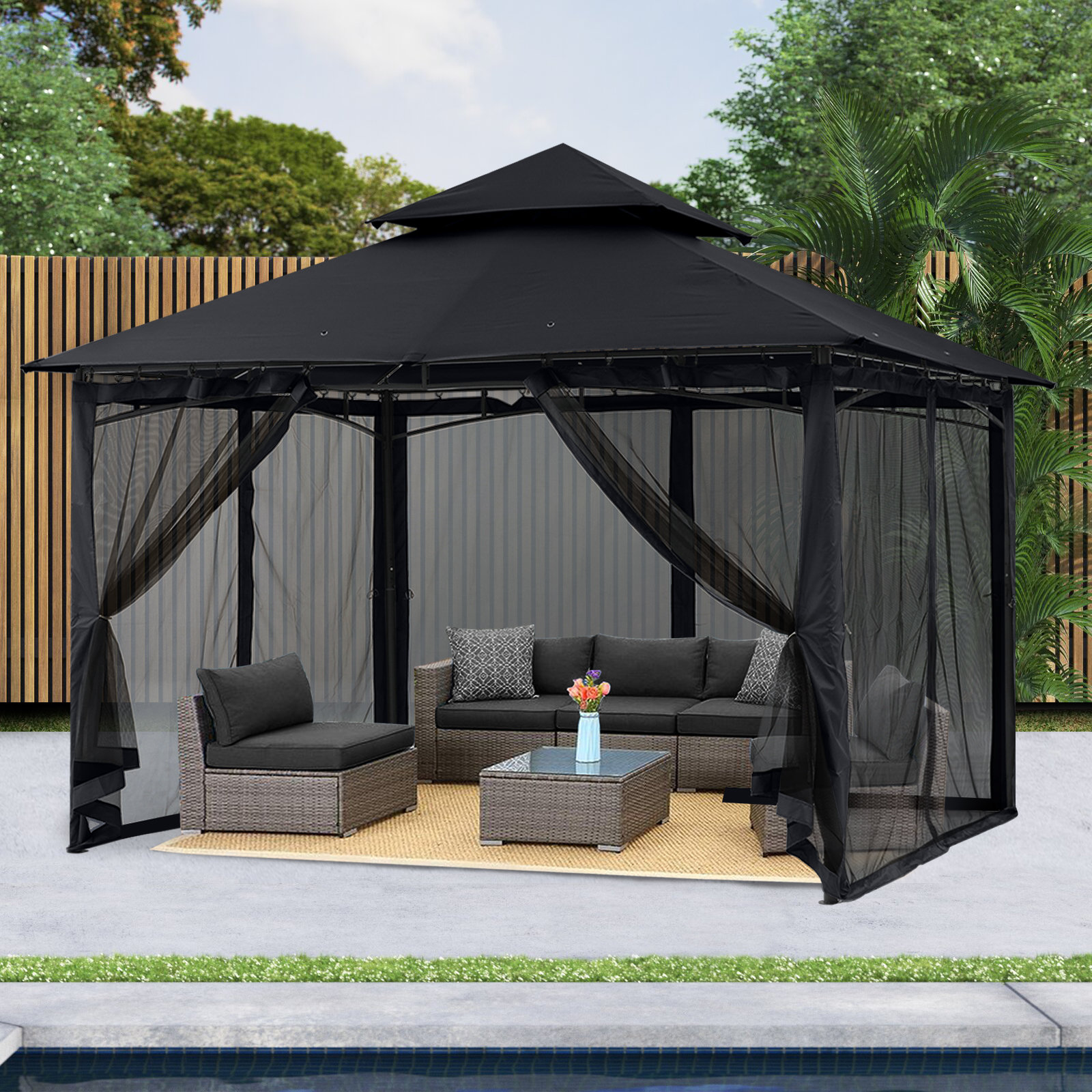 MASTERCANOPY Soft Top Outdoor Garden Gazebo for Patios with Netting Walls 10x12, Dark Gray 