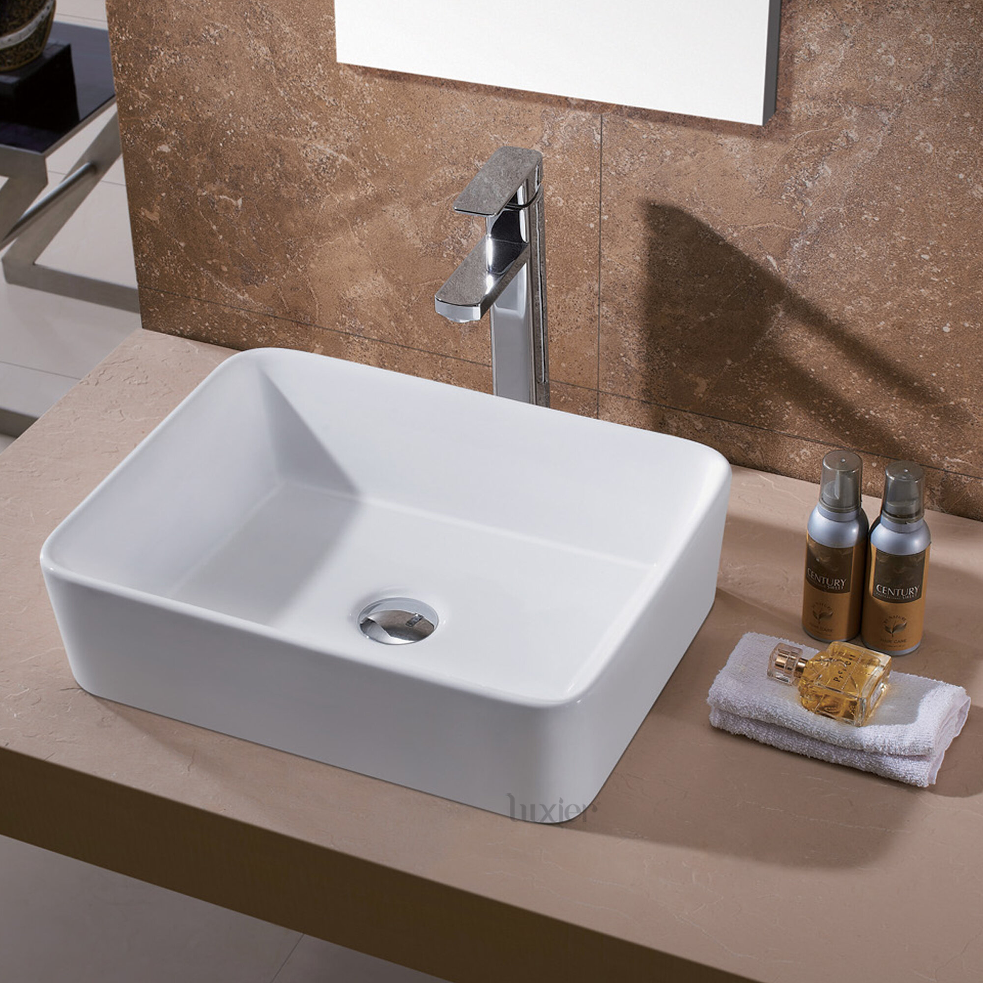 White European Style Rectangular Ceramic Undermount Bathroom Sink Vanity Bowl 