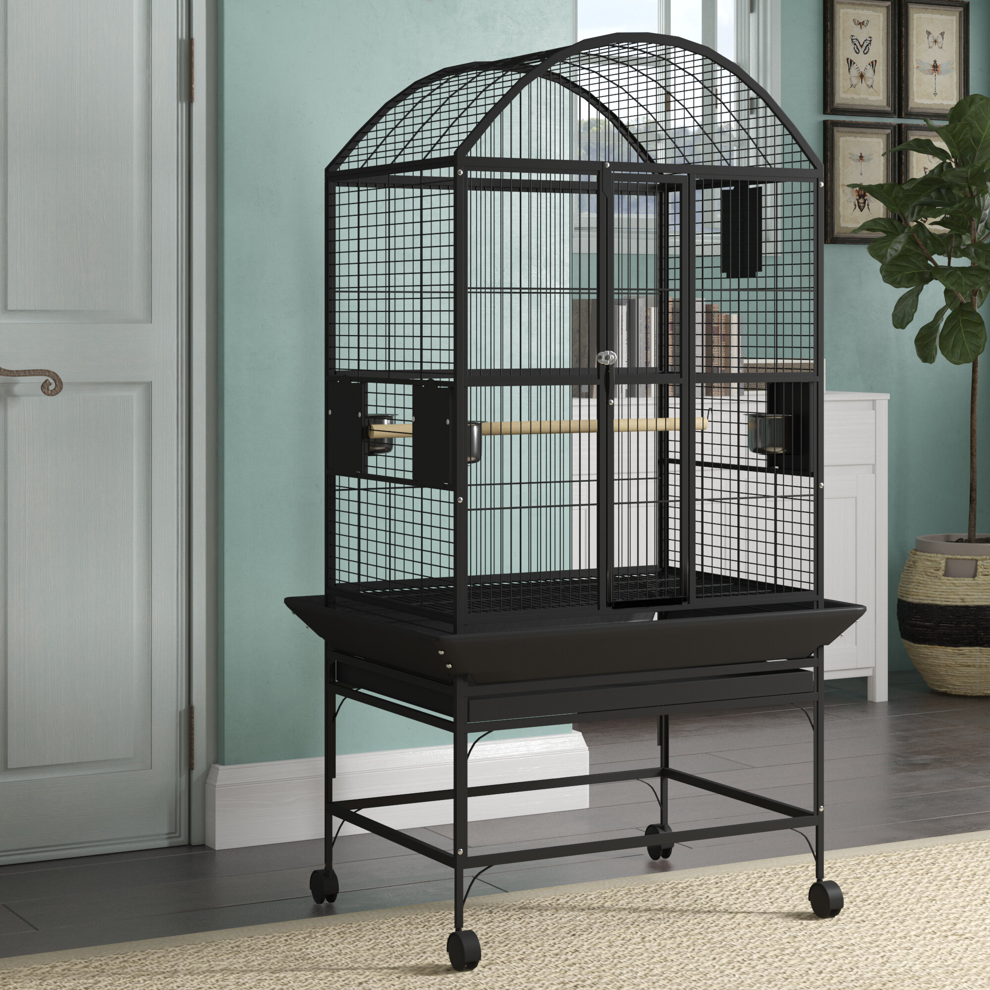 Extra Large 32 X 23 X 62H Open Play Dome Top Bird Parrot Wrought Iron Cage for Large Bird 