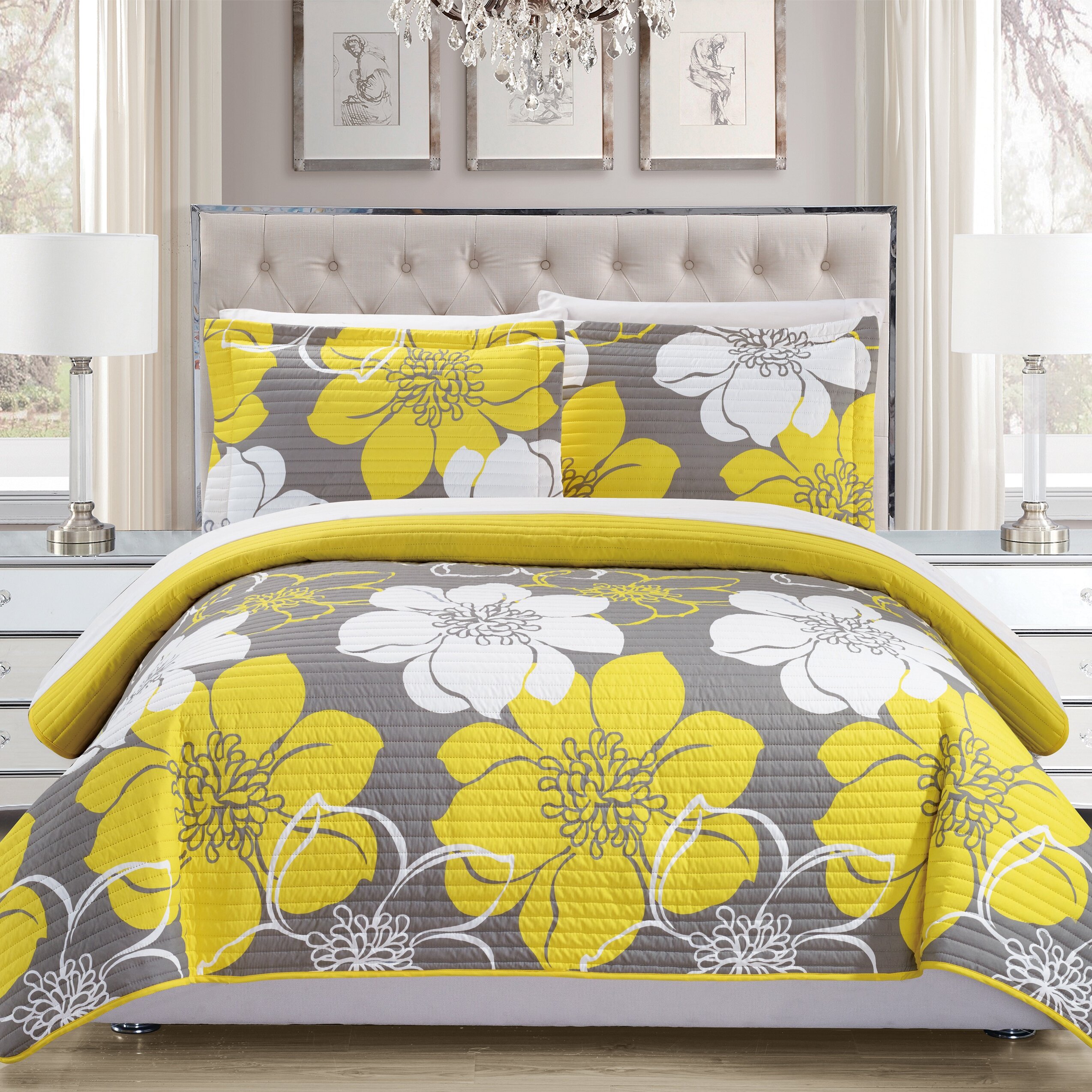 yellow and grey quilt sets