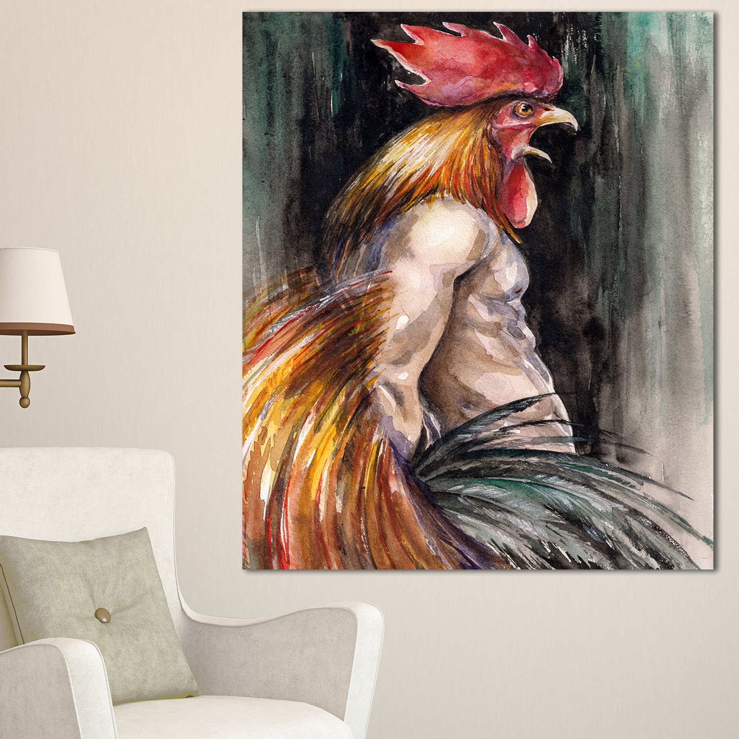 Designart Man With Wings And Rooster Head Wrapped Canvas Graphic Art Wayfair