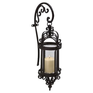 Hattie Wrought Iron and Glass Hanging Wall Lantern
