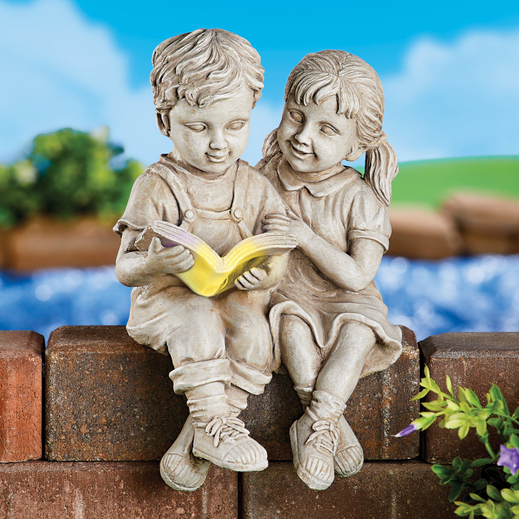 Winston Porter Azema Solar Powered Children Reading Book Garden Statue