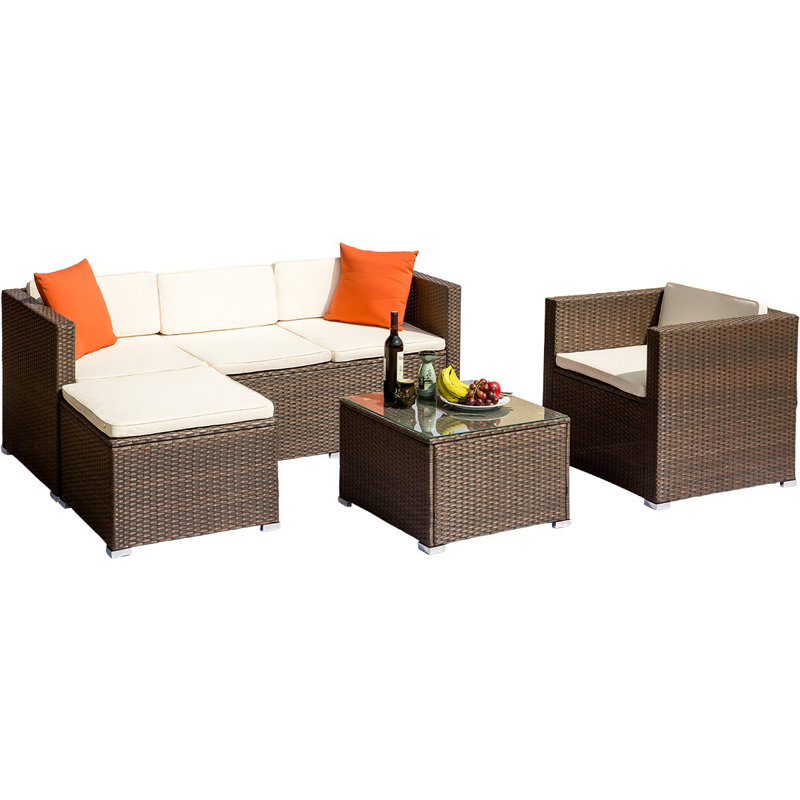 Latitude Run Ambroziu 4 Piece Rattan Sectional Seating Group With Cushions Wayfair