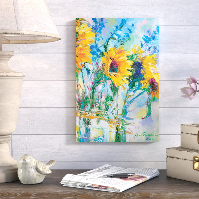 August Grove Sunflowers In Glass Bottles Painting Print On Wrapped