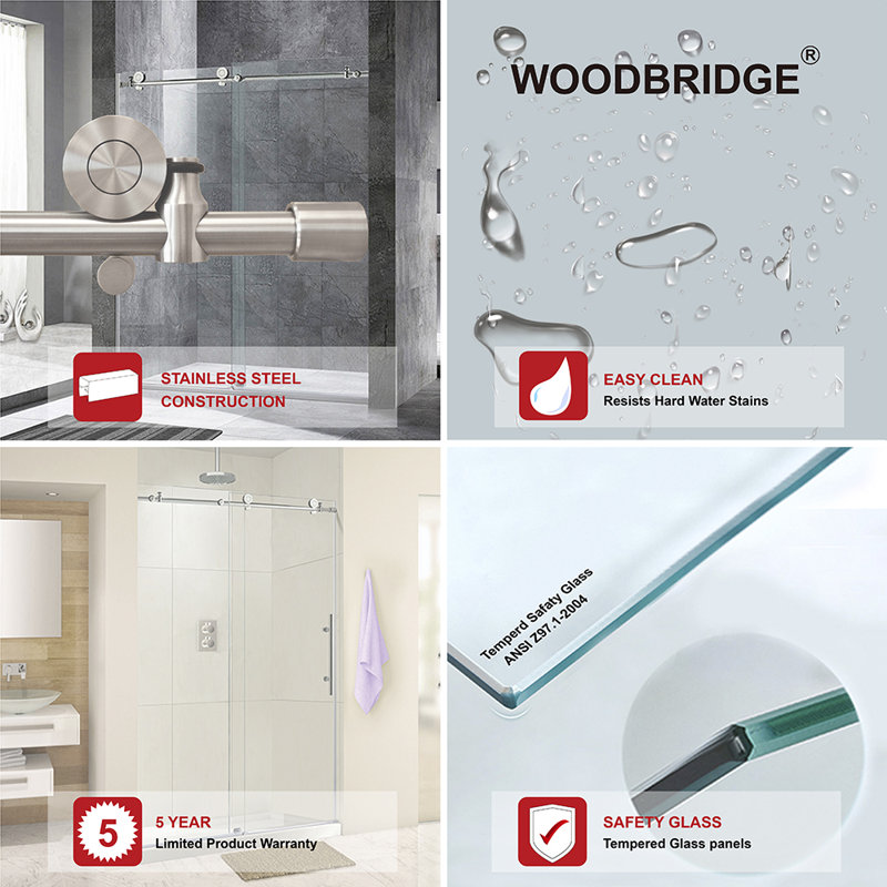 Woodbridge 60 X 76 Single Sliding Frameless Shower Door Reviews Wayfair