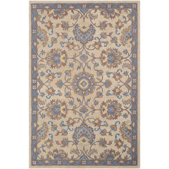 Highland Dunes Atilia Geometric Hand Hooked Cotton Blue Green Brown Area Rug Wayfair