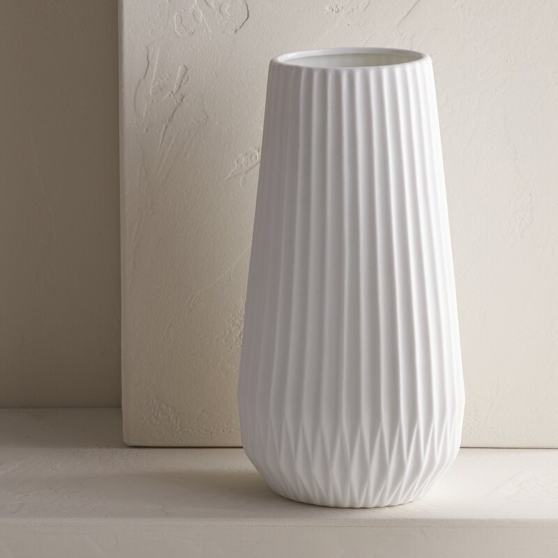 simple ribbed white stoneware vase