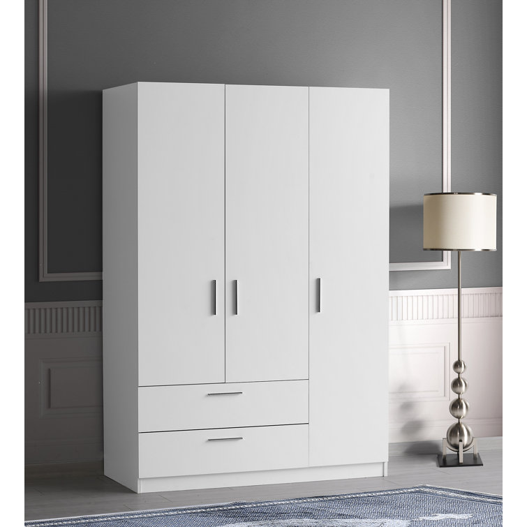 Latitude Run Malva Freestanding Wardrobe Cabinet Matte White With Outside 2 Drawer Wayfair
