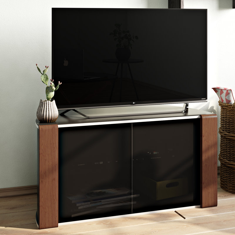 Corner Tv Stand Cabinet Furniture Black Glass Doors Wooden Walnut Oak Trims New 689784077653 Ebay