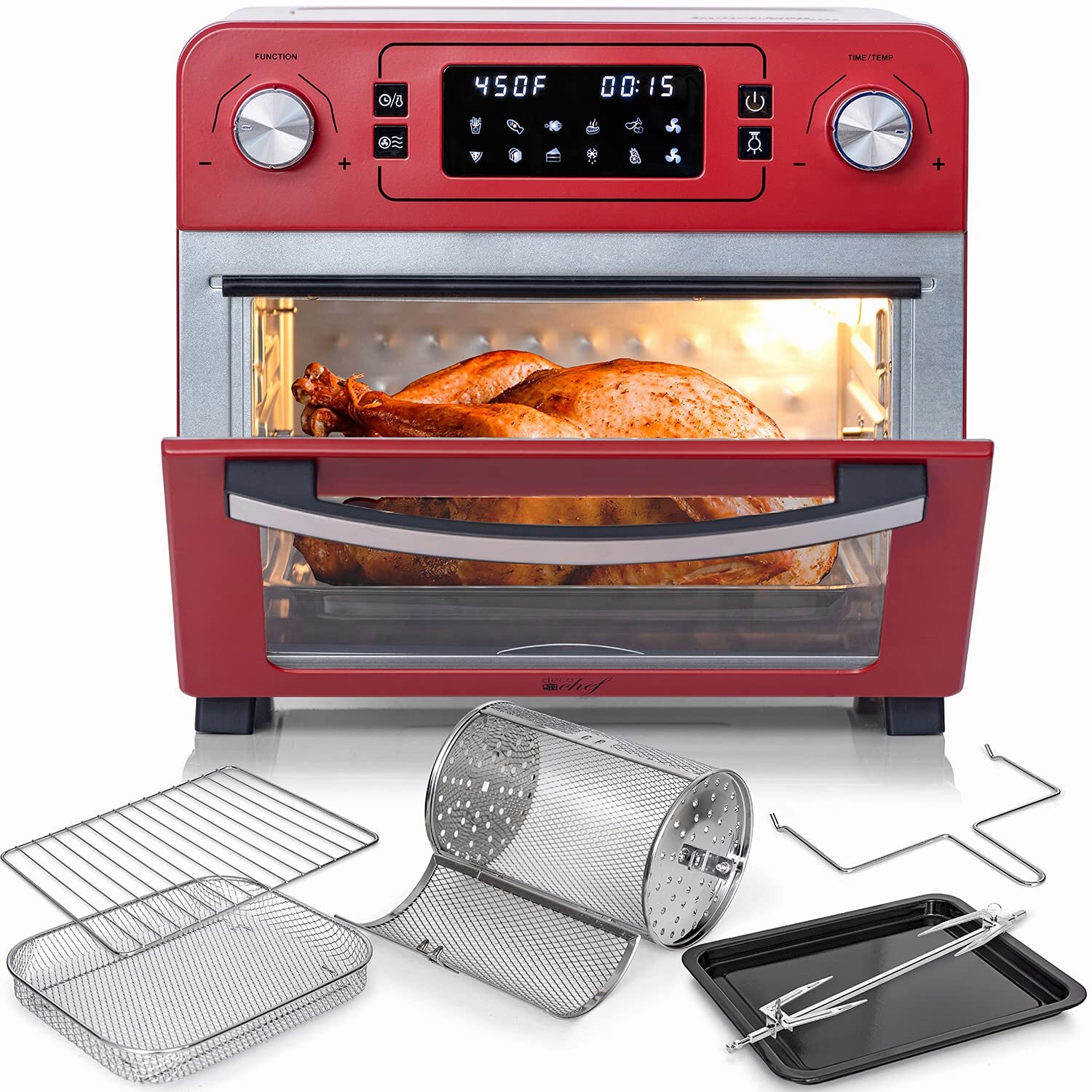 Red Toaster Electric Oven Broiler Bake Rotisserie Grill Chicken Pizza Kitchen US 