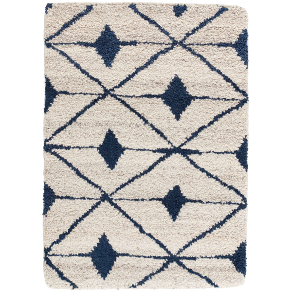 Dash And Albert Rugs Kenitra Geometric Hand Knotted Shag Ivory Navy Area Rug Perigold