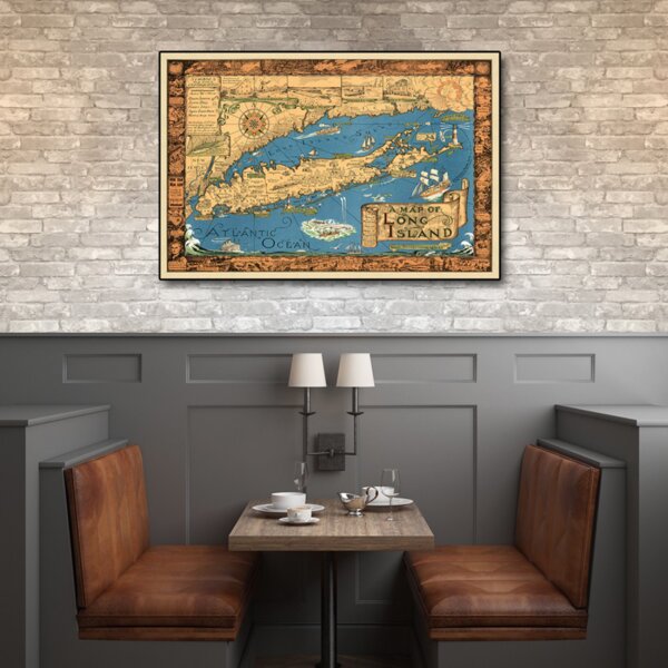 Early Pictorial Map of Long Island Historic Wall Print Poster Vintage History 