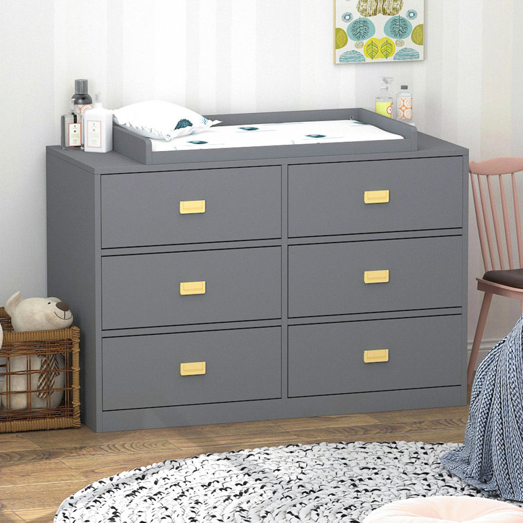 Latitude Run® 6 Drawers Wooden Changing Table Dresser In Grey Wayfair