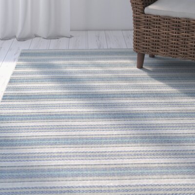 Broddrick Striped Ivory Sand Azure Indoor Outdoor Area Rug