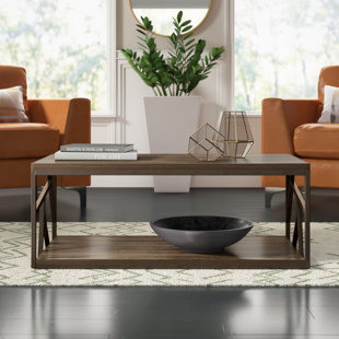 Derwood Metal Distressed Wood Coffee Table by Mercury Row