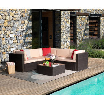Wrought Studio Berends 7 Piece Rattan Sectional Seating Group With Cushions Reviews Wayfair