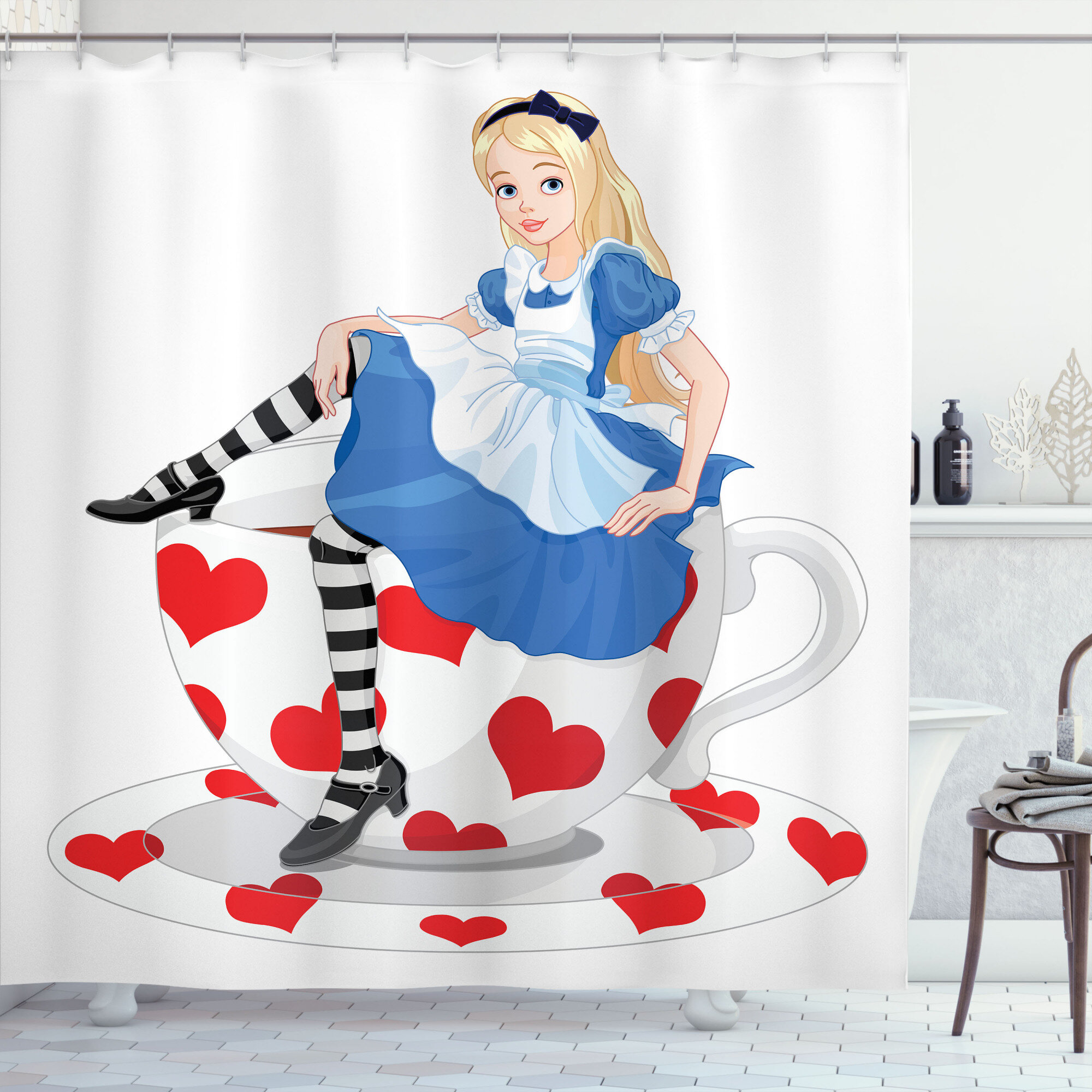 Alice In Wonderland Shower Curtain Bath Decor Curtain 66''x72''Inches 