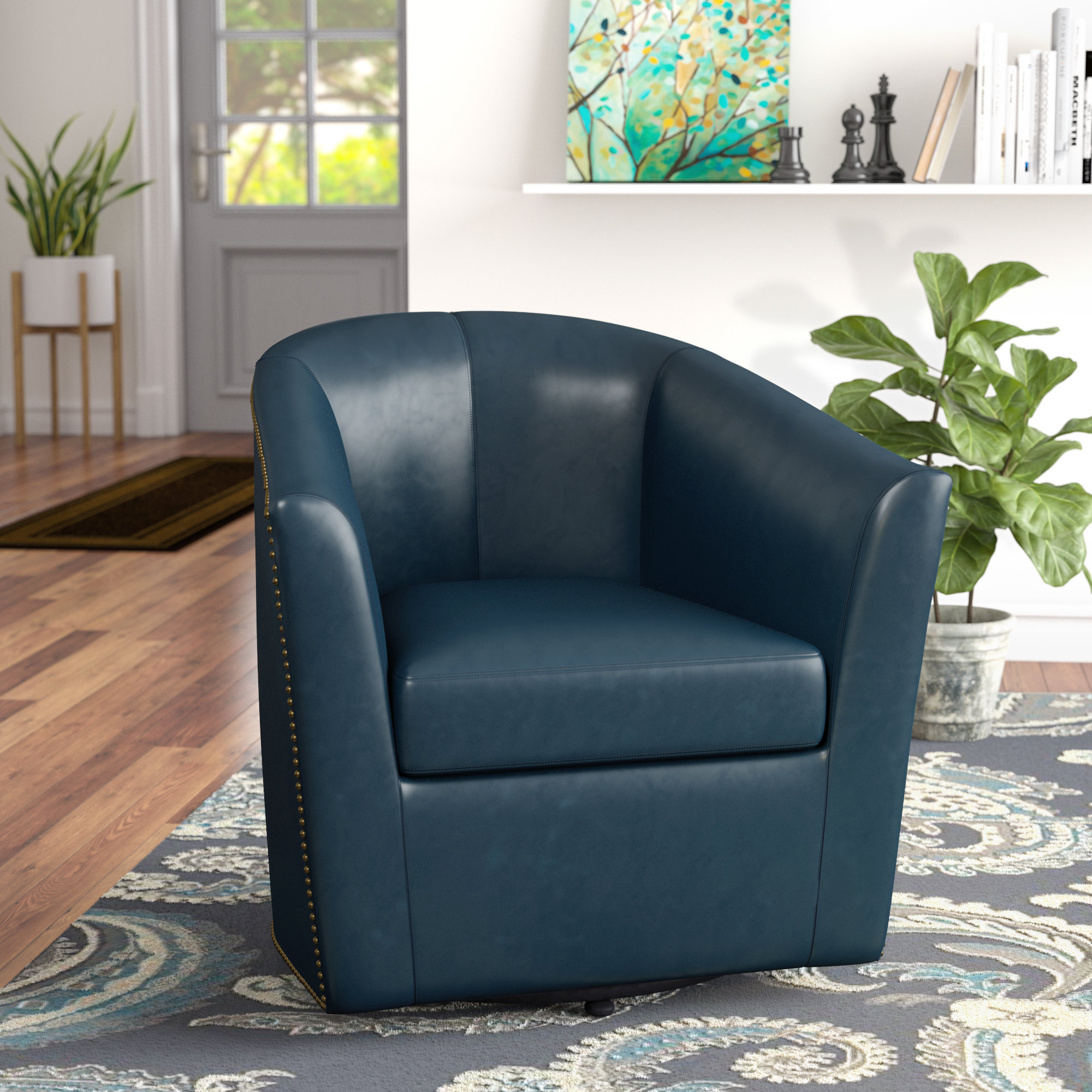 Winston Porter Rabinowitz 28 5 W Faux Leather Swivel Barrel Chair Reviews Wayfair