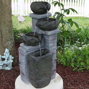 Solar Fountains You Ll Love Wayfair Vega Polystone Solar Cascading Stone Bowls Water Fountain With Light